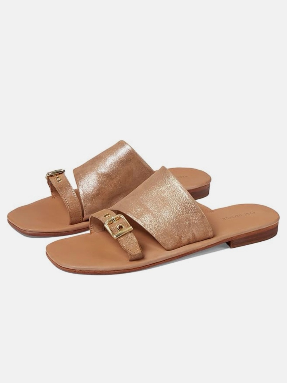 Free People Mila Minimal Rose Gold Leather Flat Sandals Slip-On - Size 8.5 NWT